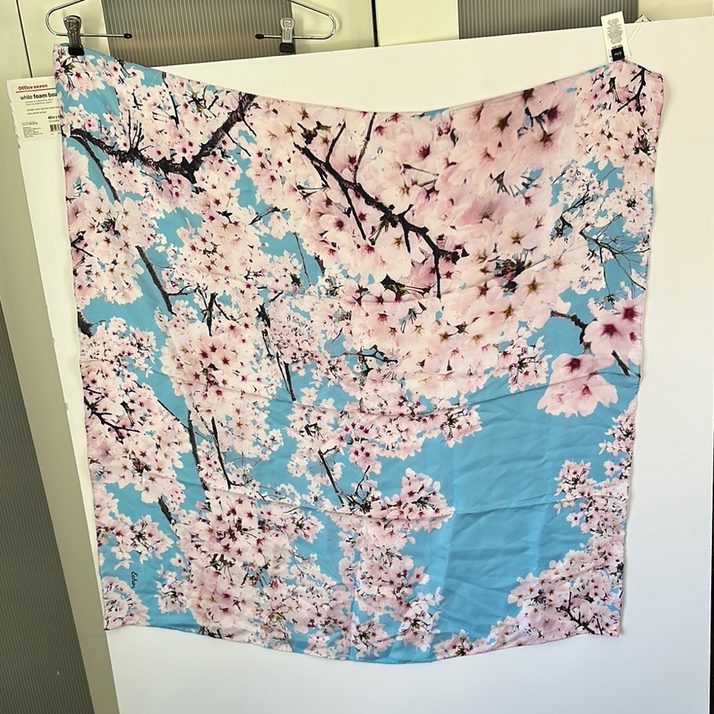 Echo silk Cherry Blossom Scarf in Pink and Blue